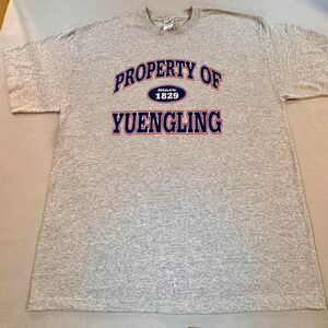 “Property of Yuengling” beer grey men's XL graphic t-shirt Vintage Gildan cotton